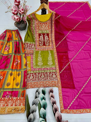 Stylish Yellow Chinon Silk Sequence Work Sharara Suit