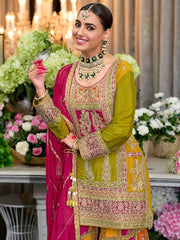 Stylish Yellow Chinon Silk Sequence Work Sharara Suit