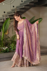Stylish Purple Silk with Embroidery Work Gown