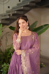 Stylish Purple Silk with Embroidery Work Gown