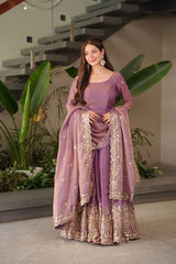 Stylish Purple Silk with Embroidery Work Gown