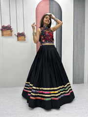 Exclusive White Cotton Gamthi Work Lehenga