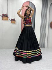 Exclusive White Cotton Gamthi Work Lehenga