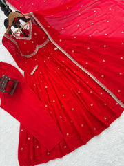 Attractive Red Georgette Sequence Work Anarkali