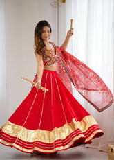 Ravishing Red Rayon Lagdi Patta Lehenga Choli