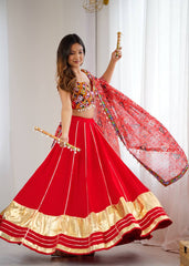 Ravishing Red Rayon Lagdi Patta Lehenga Choli