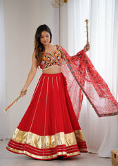 Ravishing Red Rayon Lagdi Patta Lehenga Choli