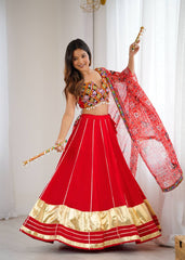 Ravishing Red Rayon Lagdi Patta Lehenga Choli