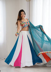 Attractive White Rayon Plain Work Lehenga Choli