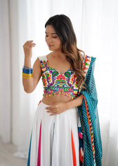 Attractive White Rayon Plain Work Lehenga Choli