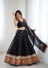 Ravishing Black Georgette Gamthi Work Lehenga Choli