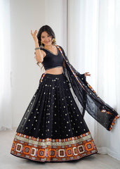 Ravishing Black Georgette Gamthi Work Lehenga Choli