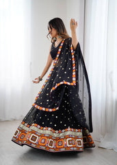 Ravishing Black Georgette Gamthi Work Lehenga Choli