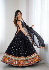 Ravishing Black Georgette Gamthi Work Lehenga Choli