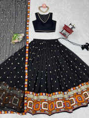 Ravishing Black Georgette Gamthi Work Lehenga Choli
