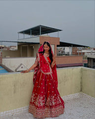 Lovely Red Faux Georgette with Sequence Work Lehenga Choli