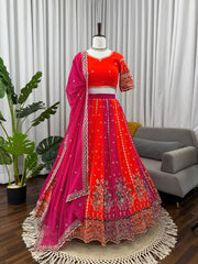 Lovely Red Faux Georgette with Sequence Work Lehenga Choli