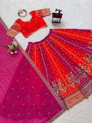 Lovely Red Faux Georgette with Sequence Work Lehenga Choli