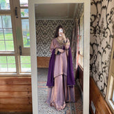 Fancy Purple Fendi Silk Embroidery Work Palazzo Suit