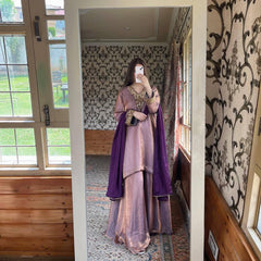 Fancy Purple Fendi Silk Embroidery Work Palazzo Suit