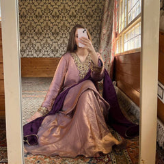 Fancy Purple Fendi Silk Embroidery Work Palazzo Suit