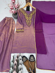 Fancy Purple Fendi Silk Embroidery Work Palazzo Suit