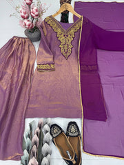 Fancy Purple Fendi Silk Embroidery Work Palazzo Suit