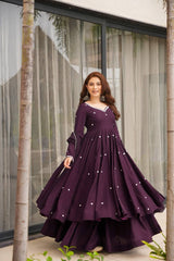 Pretty Purple Georgette Embroidery Work Sharara Suit