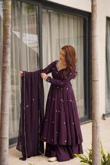Pretty Purple Georgette Embroidery Work Sharara Suit