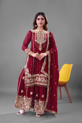 Trendy Red Georgette Work Sharara Suit