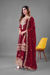 Trendy Red Georgette Work Sharara Suit