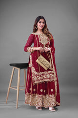 Trendy Red Georgette Work Sharara Suit