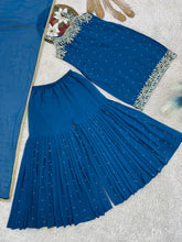 Trendy Red Georgette Embroidery Work Sharara Suit