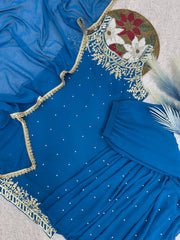 Trendy Red Georgette Embroidery Work Sharara Suit