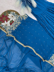 Trendy Red Georgette Embroidery Work Sharara Suit