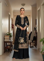 Stylish Black Georgette with Embroidery Work Sharara Suit