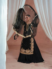 Stylish Black Georgette with Embroidery Work Sharara Suit
