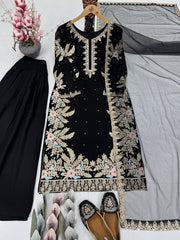 Stylish Black Georgette with Embroidery Work Sharara Suit
