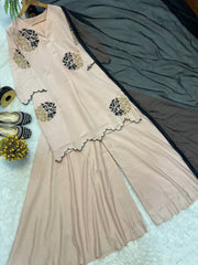 Fancy Pink Roman Silk with Zari Work Palazzo Suit