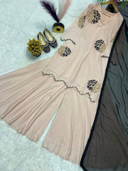 Fancy Pink Roman Silk with Zari Work Palazzo Suit