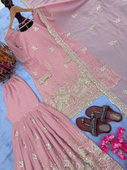 Alluring Pink Georgette Sequence Work Sharara Suit
