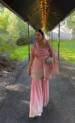 Alluring Pink Georgette Sequence Work Sharara Suit
