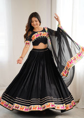 Lovely Black Rayon With Mirror Work Lehenga Choli