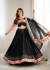 Lovely Black Rayon With Mirror Work Lehenga Choli