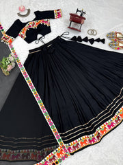 Lovely Black Rayon With Mirror Work Lehenga Choli