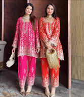 Captivating Orange Georgette Sequence Work Palazzo Suit