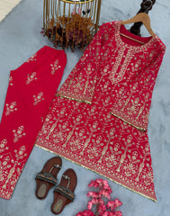 Captivating Orange Georgette Sequence Work Palazzo Suit