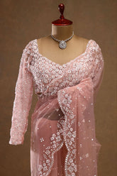 Ravishing Pink Net with Sequins Work Saree