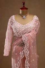 Ravishing Pink Net with Sequins Work Saree