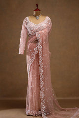 Ravishing Pink Net with Sequins Work Saree